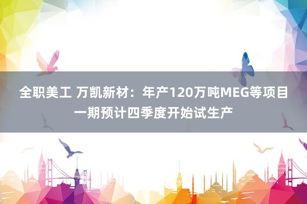 全职美工 万凯新材：年产120万吨MEG等项目一期预计四季度开始试生产